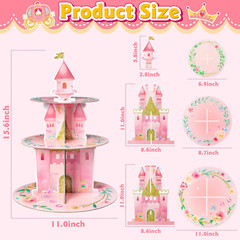 3 Tiers Watercolor Princess Cupcake Stand Princess Birthday Party Cardboard C…