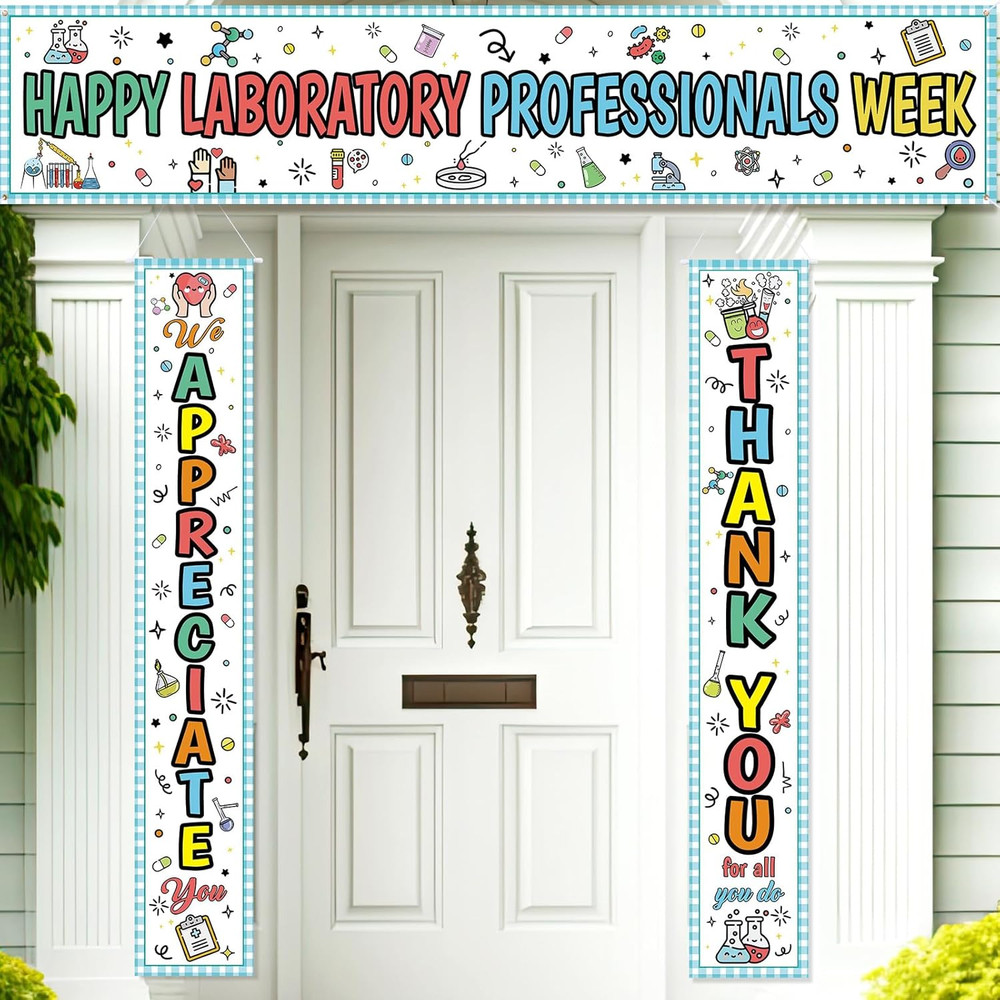 3 Pcs Lab Week Decorations Banner Thank You for All You Do Sign Backdrop Decor M