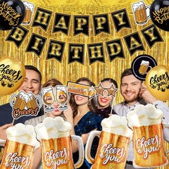 Black and Gold Party Decorations for Men and Women: Happy Birthday Banner, Fr…