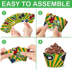 48PCS Tractor Themed Birthday Party Decorations | 24PCS Cupcake Toppers & 24PCS