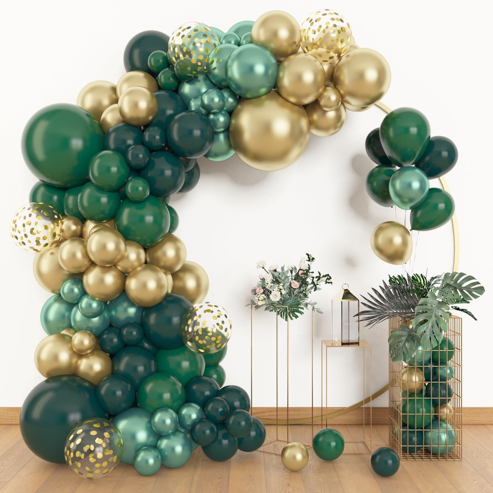 Green & Gold Balloon Garland Kit – 153pcs for Party Decoration, Graduation, B…