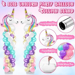 2 Set Party Balloon Column Stand Kit with 2 Balloons 100 Latex Balloons, Adju…