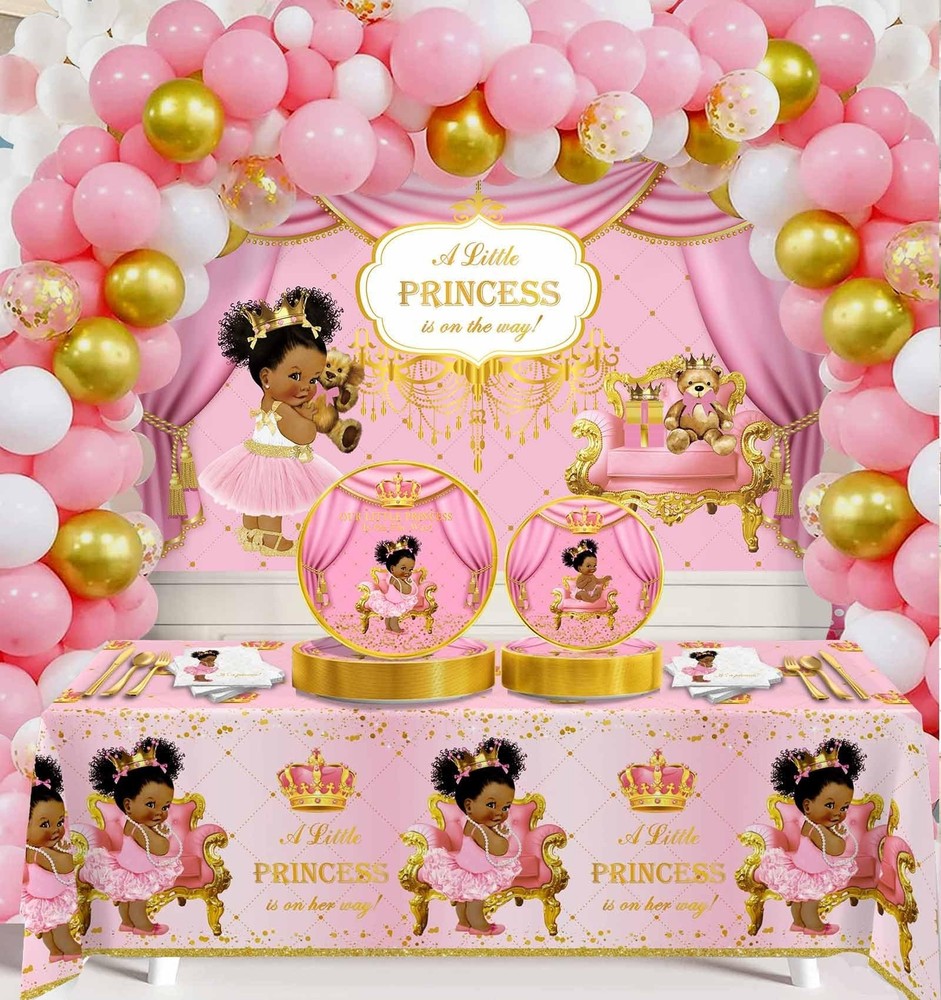 Yuzioey 266pcs Royal Princess Baby Shower Decorations, Black Princess Baby Sh…