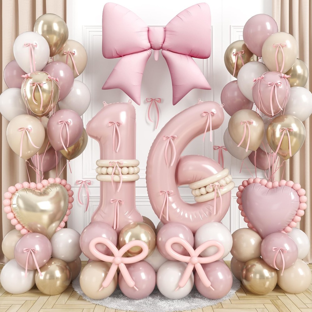 Pink Sweet 16 Number Balloon, 16th Decorations for Girls Dusty Blush Pink Gol…