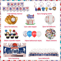 Baseball Party Decorations Includes Cake Toppers, Banner, Hanging Swirls, Tablec