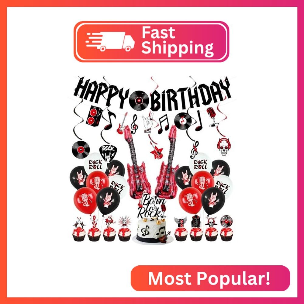 Crenics Rock and Roll Birthday Party Decorations – Happy Birthday Banner, Hangin