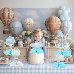 8Pcs Hot Balloon Honeycomb Centerpieces Blue Hot Balloon Clouds Table Centerp…