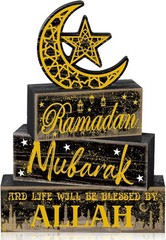 Charming 4 Wooden Ramadan Decorations: Eid Mubarak Table Decor for All Occasions