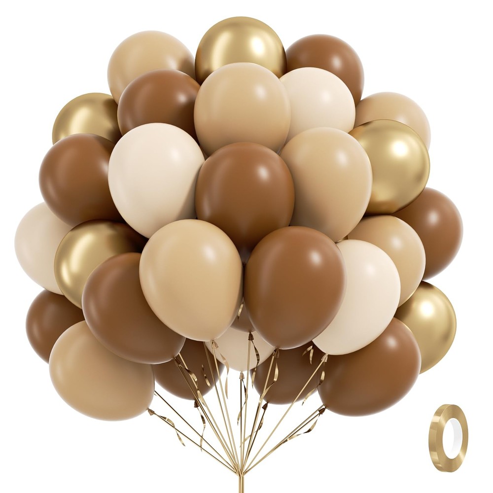 Brown Balloons 12 – 60pcs in Light Tan, White Metallic Gold for Baby Shower