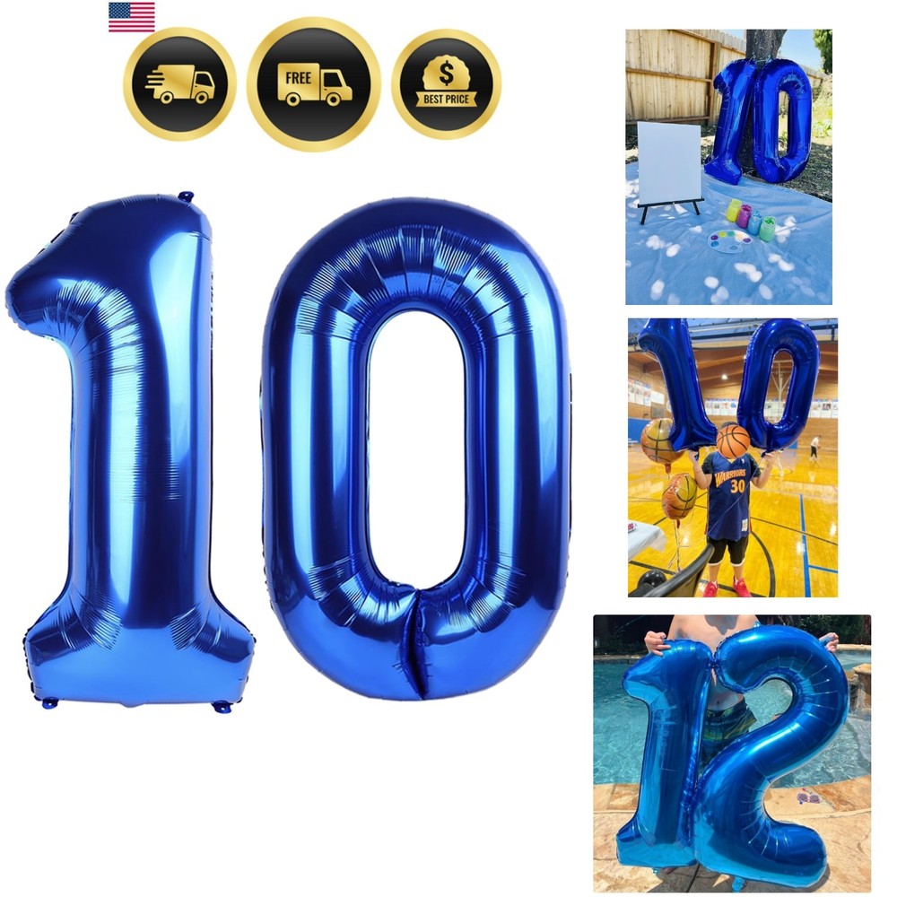 10 Balloons Number, 10th Birthday Decorations for Girl Boys, Dark Blue Birthd…