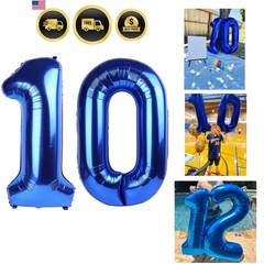 10 Balloons Number, 10th Birthday Decorations for Girl Boys, Dark Blue Birthd…