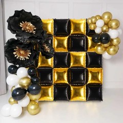 Square Foil Balloon Wall 30pcs Gold and Black Double Sided Mylar Square Ballo…