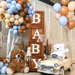 Baby Shower Boxes Party Decorations – 4 Wood Grain Brown Blocks with Baby Letter