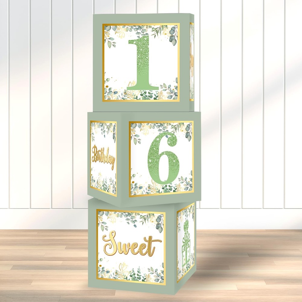Sweet 16 Party Decorations Boxes – 3Pcs Sage Green and Gold 16th Decorations …