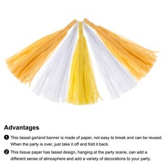 15Pcs Light Yellow,Dark Yellow White Tassel Garland Banner with Rope