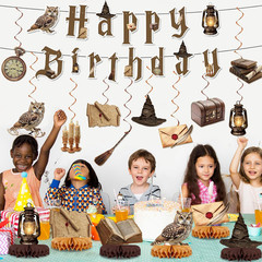 53Pcs Magical Birthday Party Decorations Magic Theme Banner Hanging Swirls and H