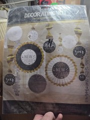 New Years Party Decorations Set Of 3 Pkgs Streamers Lanterns Paper Fans Blk Gold