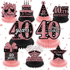 9 PCS Rose Gold Black Happy 40th Birthday Table Honeycomb Centerpieces