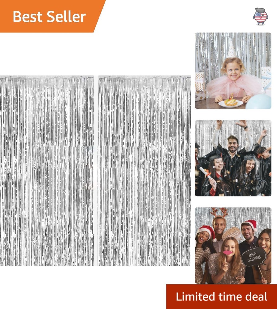 Elegant 2 Pack Silver Foil Curtains for Birthday, Wedding, or Holiday Decor