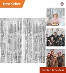 Elegant 2 Pack Silver Foil Curtains for Birthday, Wedding, or Holiday Decor