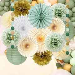 Sage Green Party Decorations Sage Green and Gold Pom Poms Flowers Fans Olive …