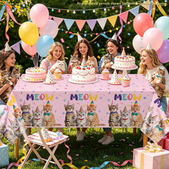 4 Pack Cat Party Tablecloths, Cat Birthday Party Decorations | 51 X 86 Inch