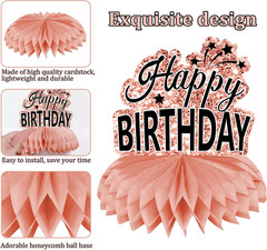 10Pcs Rose Gold Birthday Decorations Honeycomb Centerpieces for Girls Women, Ros
