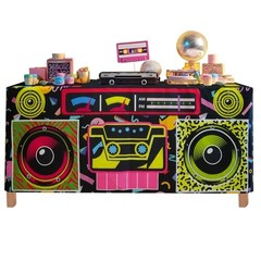 4FT 80s 90s Theme Party Tablecloth, 80s 90s 48″ x 24″ (Rectangular) Black-radio