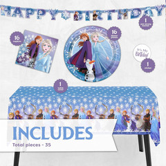 Frozen Birthday Party Decorations | Serves 16 | Banner, Tablecloth, Plates, Napk