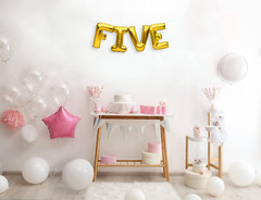 FIVE Balloons Banner Gold 5Th Birthday Party Decorations Sign