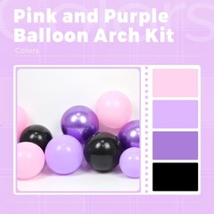 130pcs Pink and Purple Balloon Arch Kit, Pink Metallic Pastel Purple Black Ba…