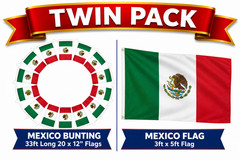 2 PACK 🇲🇽 Mexico Flag 150x90cm & 10M Bunting Bandera de México Entrega rápida