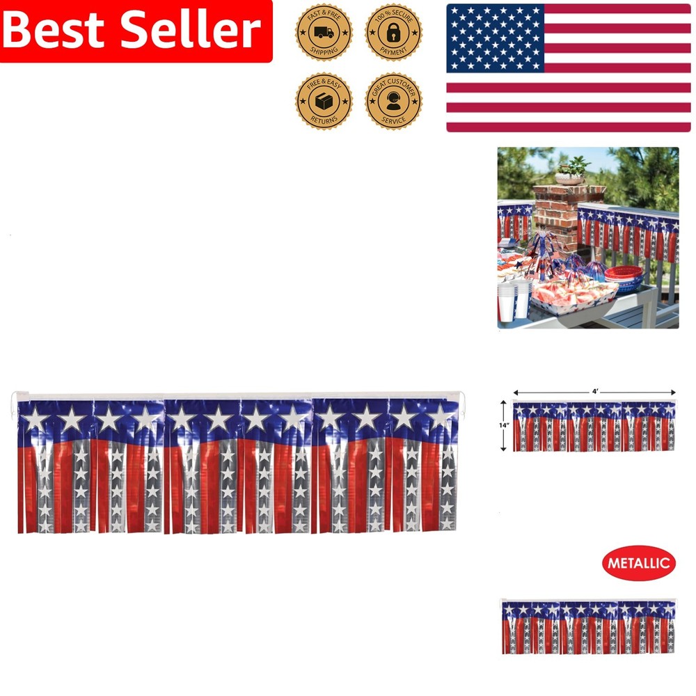 Patriotic Fringe Banner, Dazzling Metallic Stars Stripes Decoration, 4th of July