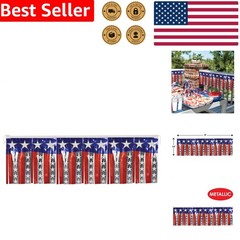 Patriotic Fringe Banner, Dazzling Metallic Stars Stripes Decoration, 4th of July