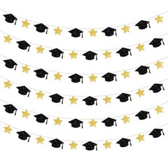 Graduation Cap Garland – 10 Feet, No DIY | Grad Garland Class of 2026, Black and