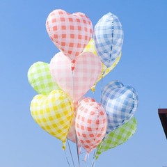 Blue White Checkered Heart Balloons,12Pcs 18Inch Light Heart Shaped Blue Grid