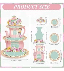 Floral Tea Birthday Party (2-Pack) 3-Tier Cupcake Dessert Stands Decorations