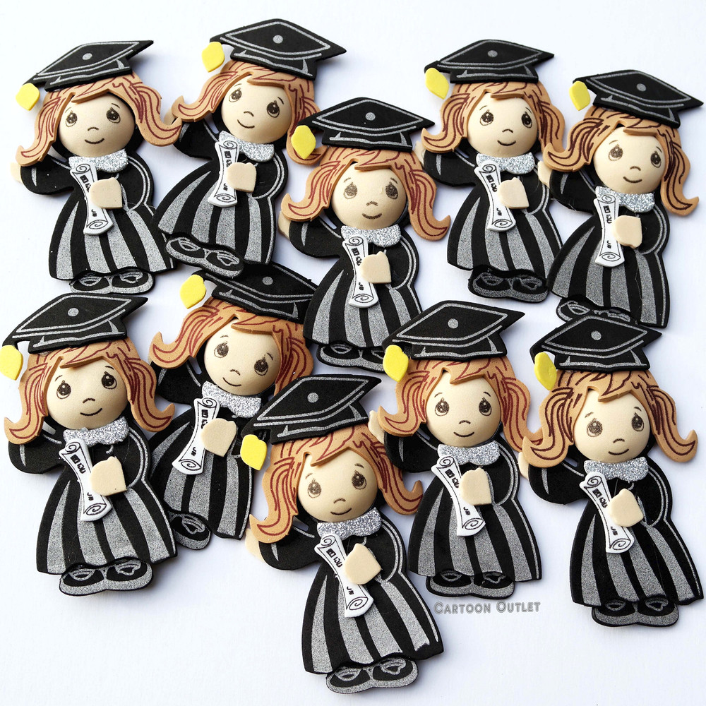 10 pc GRADUATION FOAM DECORATION CENTERPIECE Girl RECUERDOS CAP & GOWN 2025