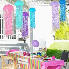 10 Inch Jellyfish Paper Lanterns 6 Pack, Hanging Decor Pastel Blue/Pink/Purple