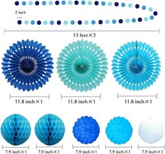 Under The Sea Theme Blue Birthday Party Decorations Circle Garlands Paper Fan…