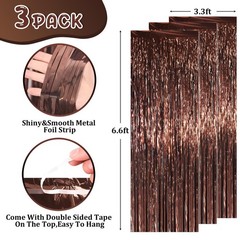 Foil Fringe Backdrop Curtains 3.3 x 6.6 ft Tinsel Streamers Decor Brown 3 Pk