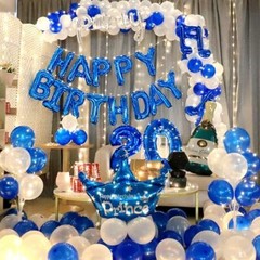 Happy Birthday Banner 13pcs 16 Inch Mylar Foil Balloon & Light string Blue