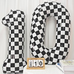 40 Inch Checkered Number 9 Balloon Black and White Checkered Large Foil Numbe…