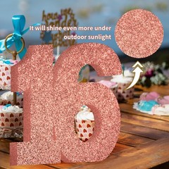 Rose Gold Sweet 16th Birthday Table Centerpiece Number 16 Topper Decor Sign