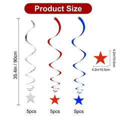 Red Blue Silver Star Hanging Swirl Decorations,July 4th Hanging Party Supplie…