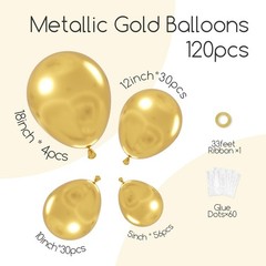 Awenztech 122pcs Metallic Gold Balloon Arch Kit 18 12 10 5 inch Chrome Gold