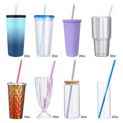 24 PCS, Reusable Straws with 4 Brushes, 10.5″ Long Tritan Hard Plastic Straws…
