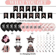 40Th Birthday Decorations for Women, Rose Gold Black Back in 1986 Banner Decorat