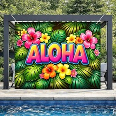 Aloha Beach Tropical Hawaiian Flowers Backdrop Party Photo Background Banner