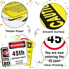 9 Piece 45th Birthday Party Decorations Wall Signs Caution Zone Warning Banner